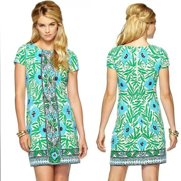 Lilly Pulitzer Layton Sea Oat Ikatty Blue Floral Print Shift Mini Dress Small - Picture 3 of 10